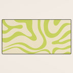 Modern Liquid Swirl Abstract Pattern Light Lime Linden and Beige Desk Mat Gallery Image 3