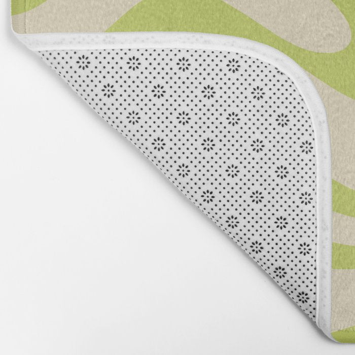 Modern Liquid Swirl Abstract Pattern Light Lime Linden and Beige Bath Mat Gallery Image 2