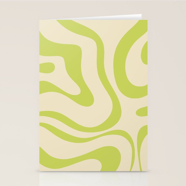 Modern Liquid Swirl Abstract Pattern Light Lime Linden and Beige Stationery Card Gallery Image 2