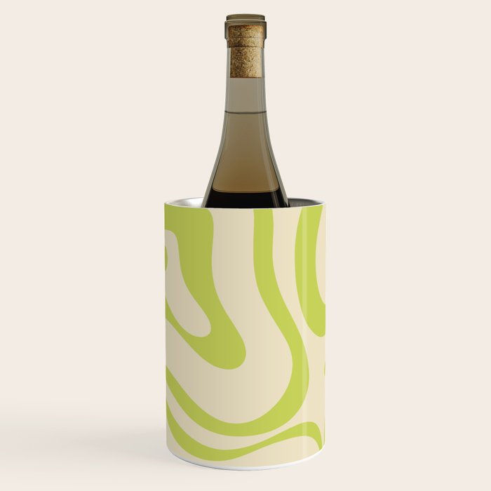 Modern Liquid Swirl Abstract Pattern Light Lime Linden and Beige Wine Chiller Gallery Image 1