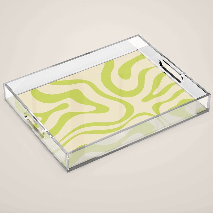 Modern Liquid Swirl Abstract Pattern Light Lime Linden and Beige Acrylic Tray Gallery Image 1