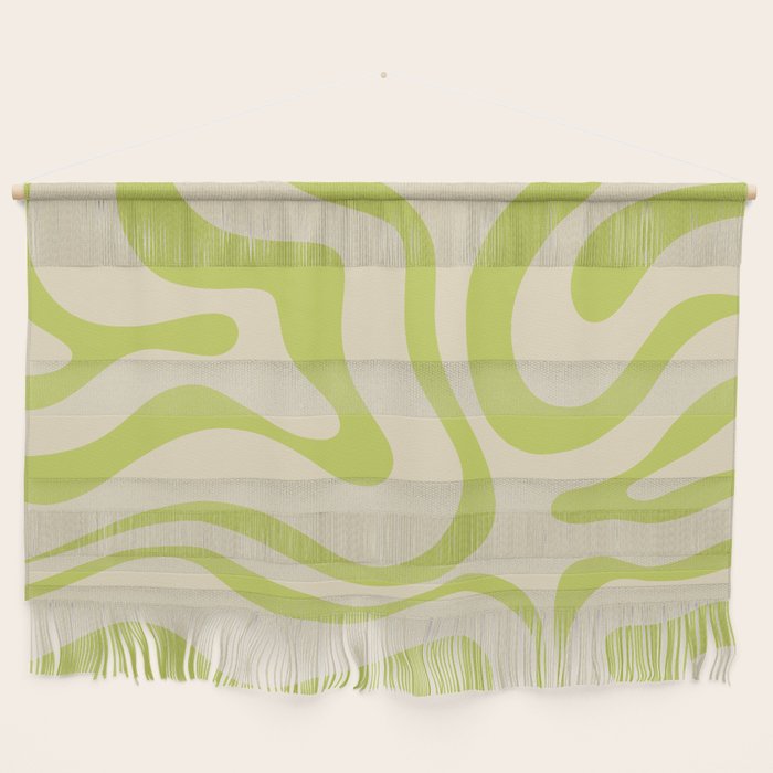 Modern Liquid Swirl Abstract Pattern Light Lime Linden and Beige Wall Hanging Gallery Image 1
