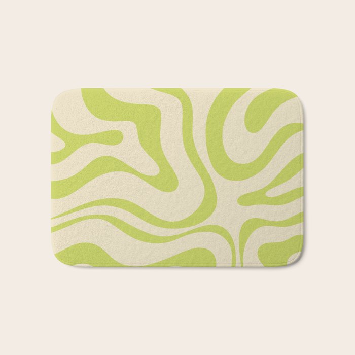 Modern Liquid Swirl Abstract Pattern Light Lime Linden and Beige Bath Mat Gallery Image 1