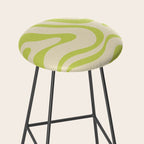 Modern Liquid Swirl Abstract Pattern Light Lime Linden and Beige Stool Gallery Image 2