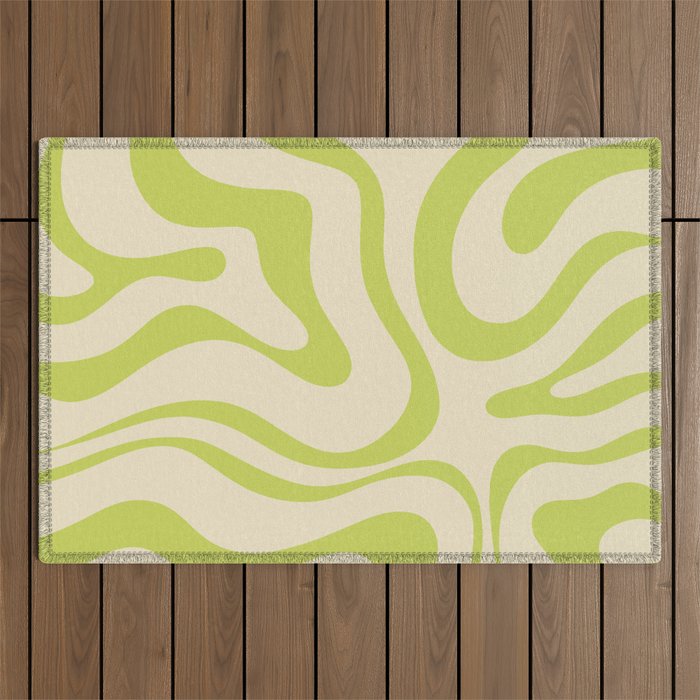 Modern Liquid Swirl Abstract Pattern Light Lime Linden and Beige Outdoor Rug Gallery Image 1