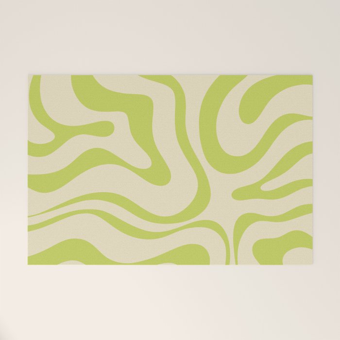 Modern Liquid Swirl Abstract Pattern Light Lime Linden and Beige Welcome Mat Gallery Image 1