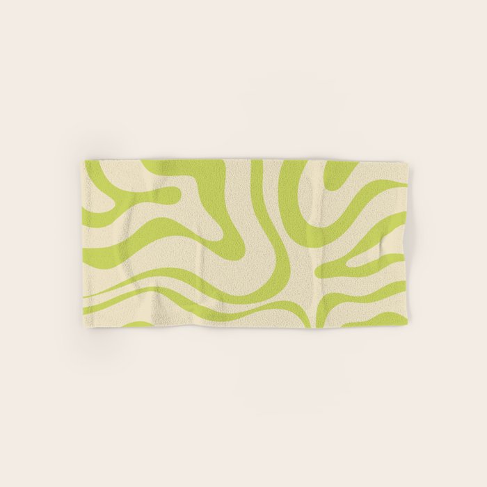 Modern Liquid Swirl Abstract Pattern Light Lime Linden and Beige Bath Towel Gallery Image 1