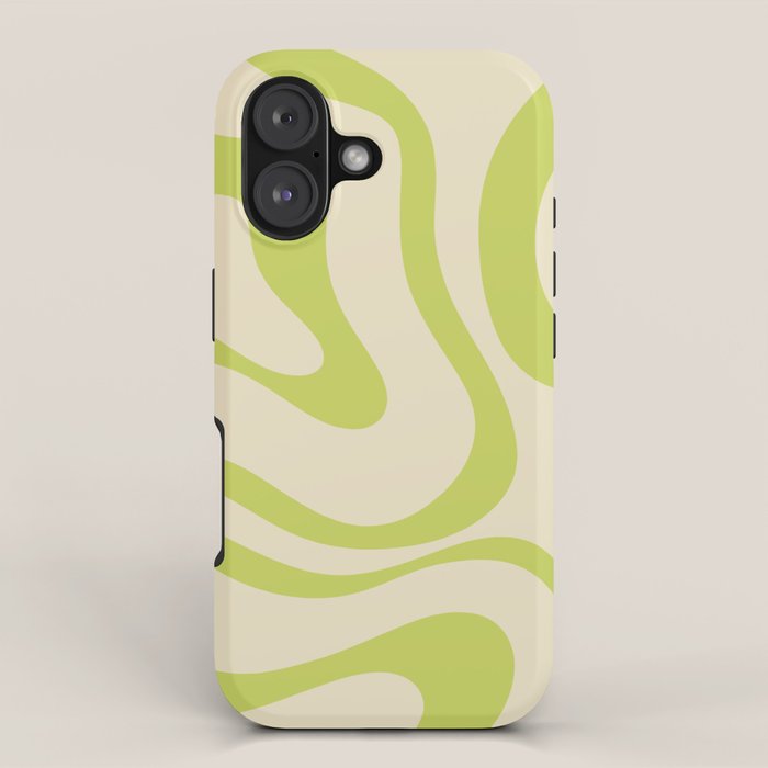 Modern Liquid Swirl Abstract Pattern Light Lime Linden and Beige iPhone Case Gallery Image 1