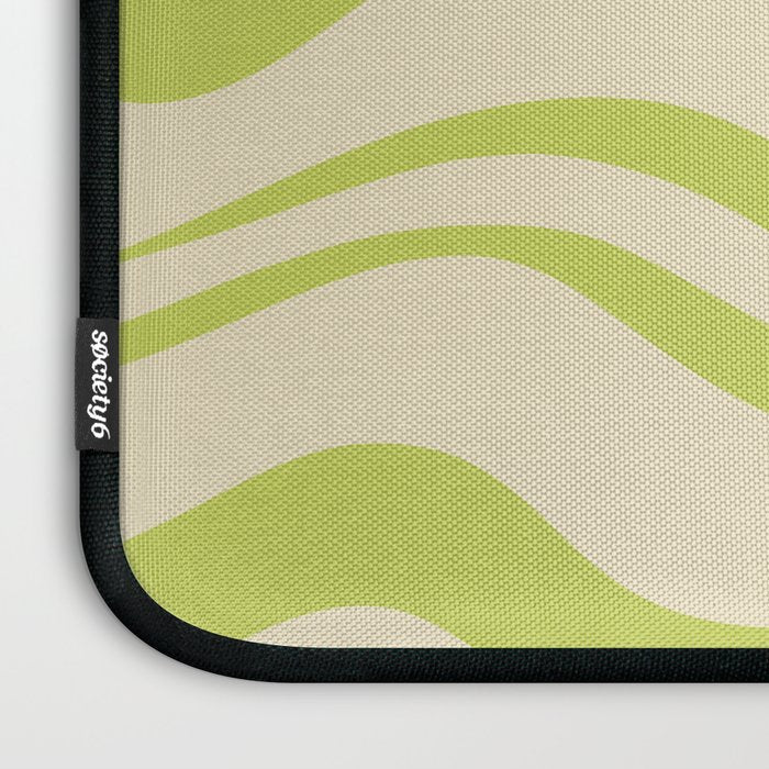 Modern Liquid Swirl Abstract Pattern Light Lime Linden and Beige Laptop Sleeve Gallery Image 3