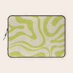 Modern Liquid Swirl Abstract Pattern Light Lime Linden and Beige Laptop Sleeve Gallery Image 1