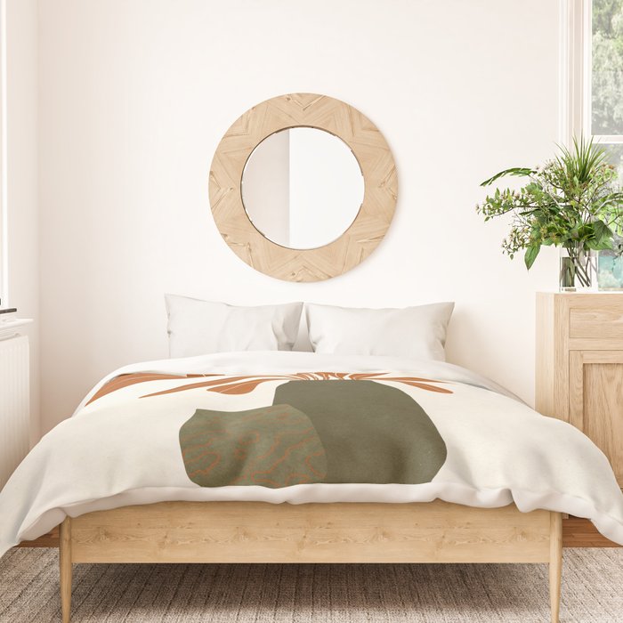 Two Green Vases & Orange Plant Duvet Cover Gallery Image 3