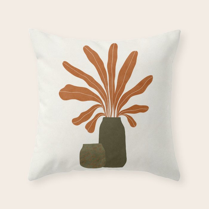 Two Green Vases & Orange Plant Throw Pillow Gallery Image 6