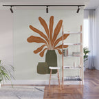 Two Green Vases & Orange Plant Wall Mural Gallery Image 1