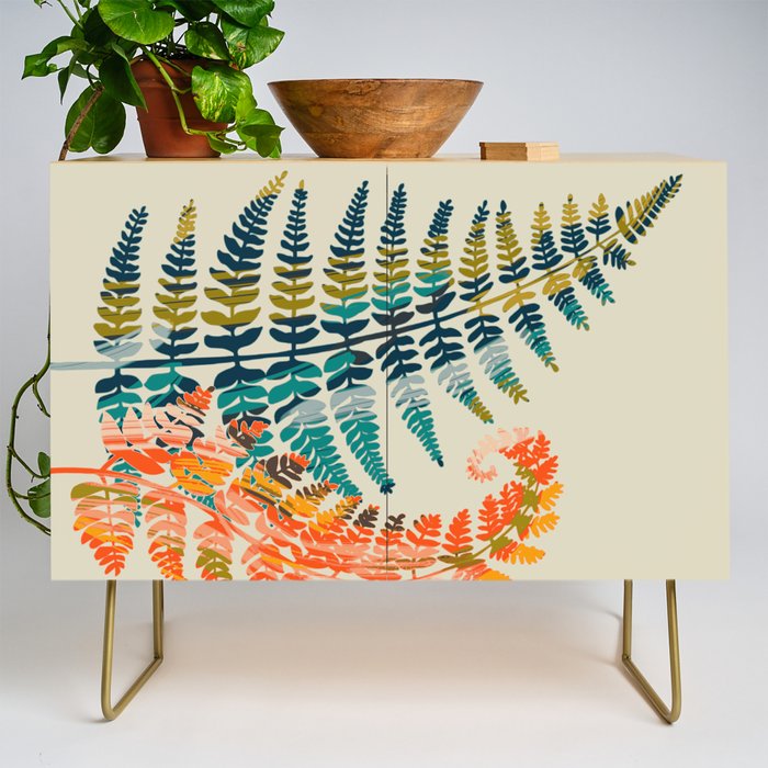 colorful fern leaves Credenza Gallery Image 1