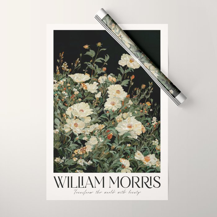 William Morris sage green Autumn Floral Print Art Nouveau maximalist wall art fall Flower Poster Wrapping Paper Gallery Image 1