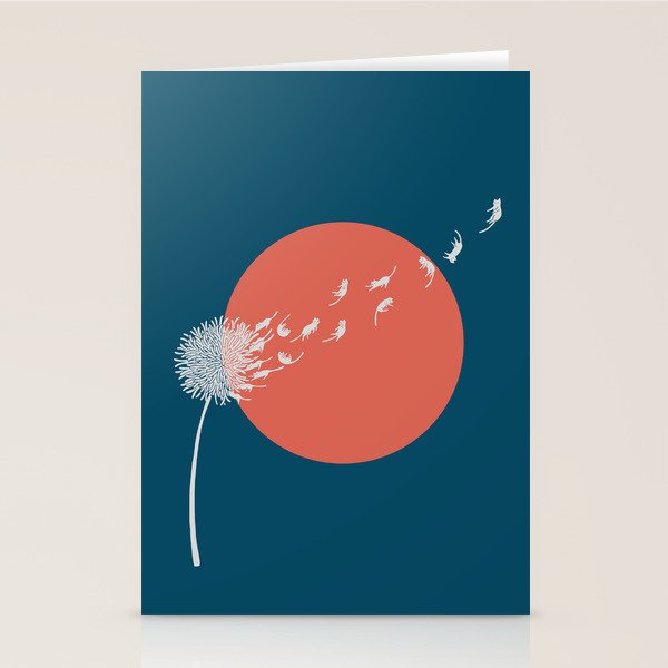 Cat and Plant 25: Cat Dandelion Stationery Card Gallery Image 1