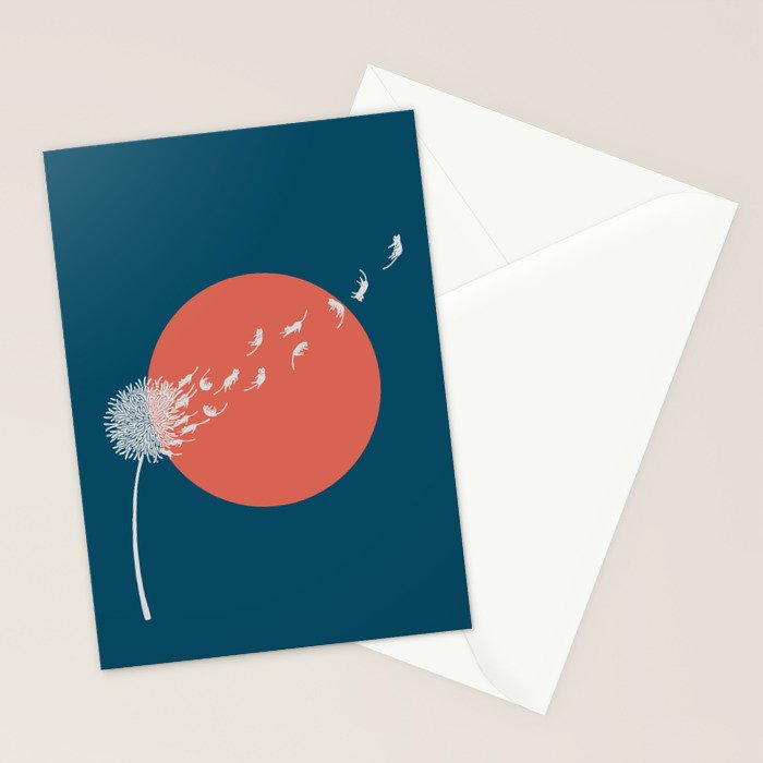 Cat and Plant 25: Cat Dandelion Stationery Card Gallery Image 2