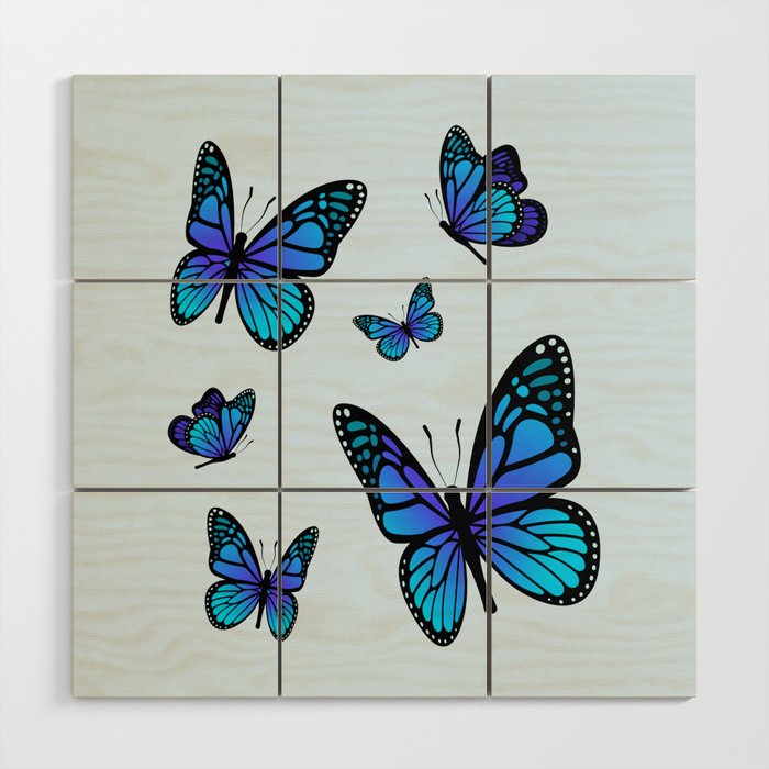 Butterfly Blues | Blue Morpho Butterflies Collage Wood Wall Art Gallery Image 1