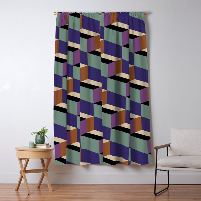 Cuboid Geometric Abstract Shapes Pattern XIX Window Curtain Gallery Image 1