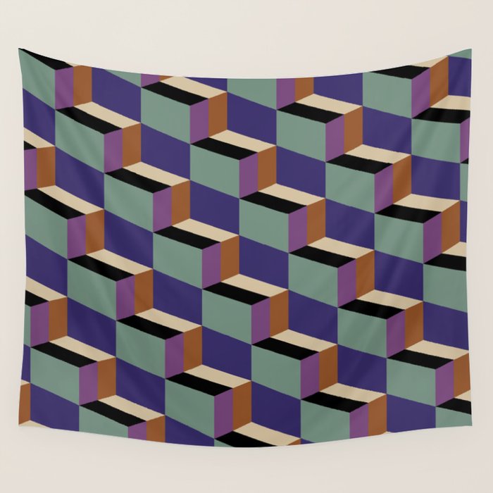 Cuboid Geometric Abstract Shapes Pattern XIX Wall Tapestry Gallery Image 4