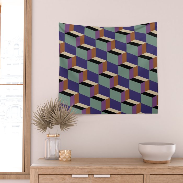 Cuboid Geometric Abstract Shapes Pattern XIX Wall Tapestry Gallery Image 2