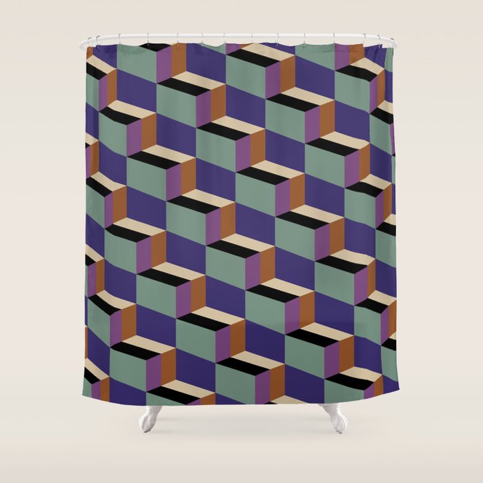 Cuboid Geometric Abstract Shapes Pattern XIX Shower Curtain Gallery Image 1