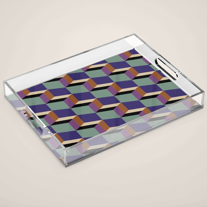Cuboid Geometric Abstract Shapes Pattern XIX Acrylic Tray Gallery Image 1