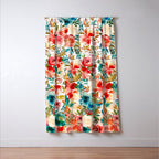 Red Turquoise Teal Floral Watercolor Window Curtain Gallery Image 3