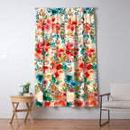 Red Turquoise Teal Floral Watercolor Window Curtain Gallery Image 5