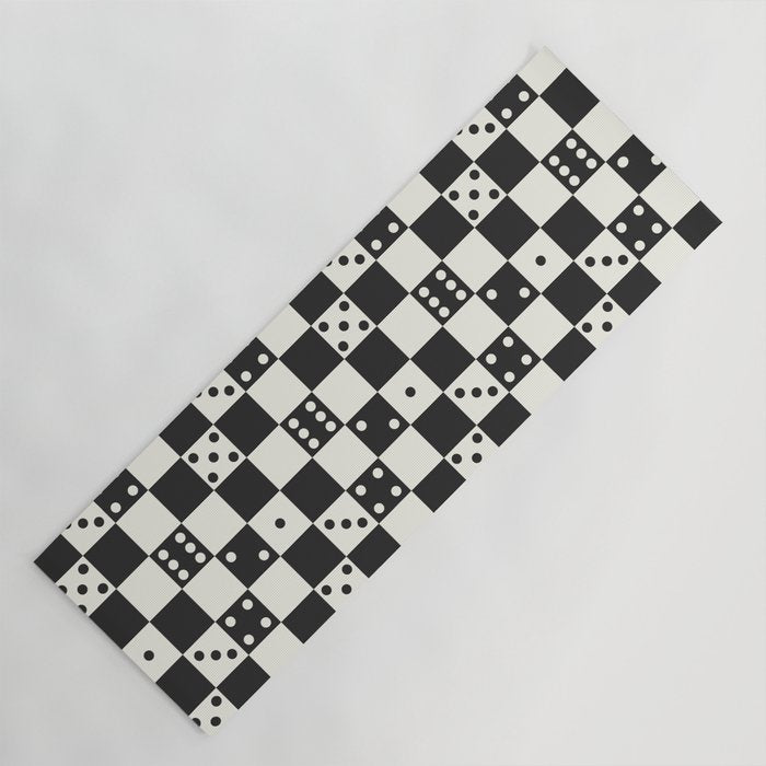 Checkered Dice Pattern (Creamy Milk & Dark Charcoal Color Palette) Yoga Mat Gallery Image 1