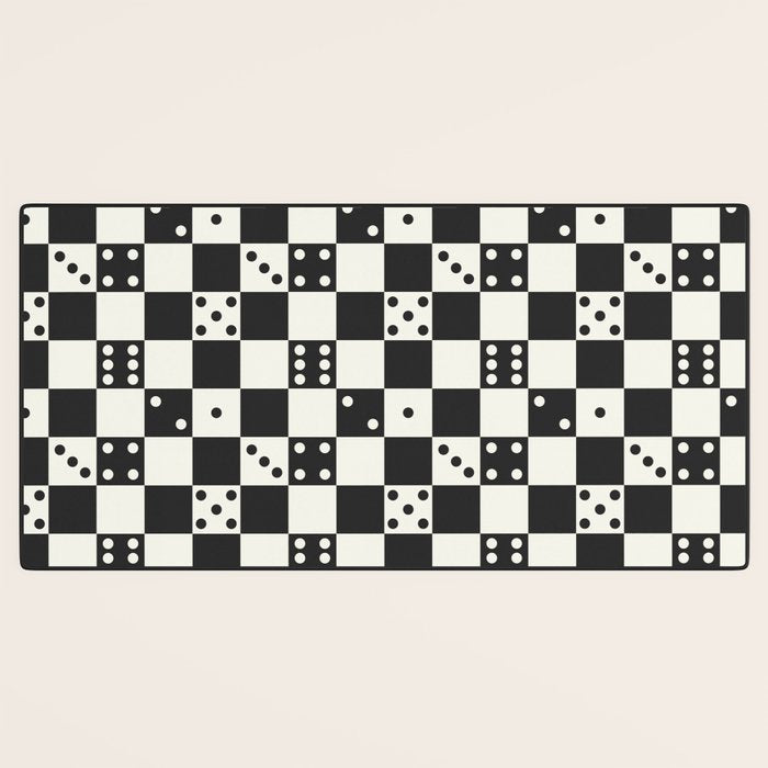 Checkered Dice Pattern (Creamy Milk & Dark Charcoal Color Palette) Desk Mat Gallery Image 3