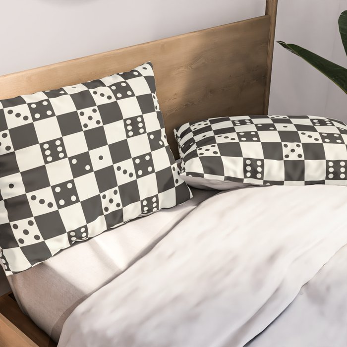 Checkered Dice Pattern (Creamy Milk & Dark Charcoal Color Palette) Pillow Sham Gallery Image 2