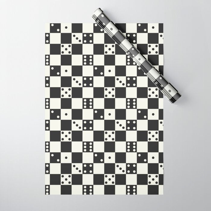 Checkered Dice Pattern (Creamy Milk & Dark Charcoal Color Palette) Wrapping Paper Gallery Image 1