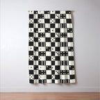 Checkered Dice Pattern (Creamy Milk & Dark Charcoal Color Palette) Window Curtain Gallery Image 3