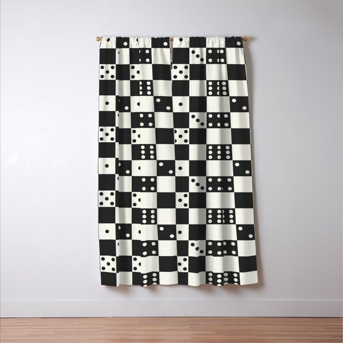 Checkered Dice Pattern (Creamy Milk & Dark Charcoal Color Palette) Window Curtain Gallery Image 3