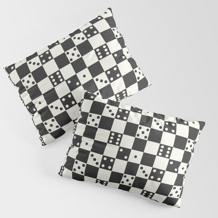 Checkered Dice Pattern (Creamy Milk & Dark Charcoal Color Palette) Pillow Sham Gallery Image 3