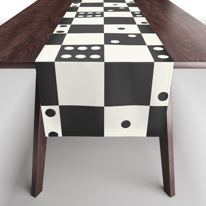Checkered Dice Pattern (Creamy Milk & Dark Charcoal Color Palette) Table Runner Gallery Image 1