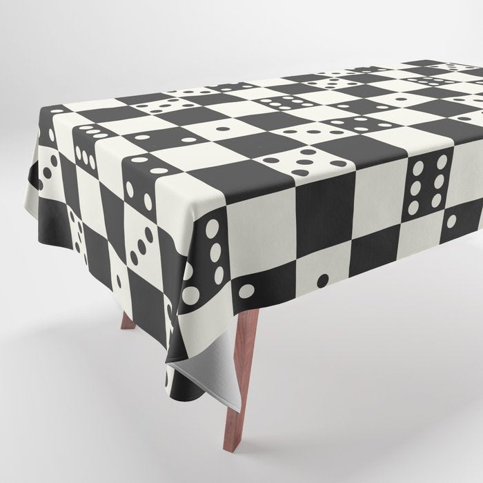 Checkered Dice Pattern (Creamy Milk & Dark Charcoal Color Palette) Tablecloth Gallery Image 1