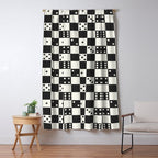 Checkered Dice Pattern (Creamy Milk & Dark Charcoal Color Palette) Window Curtain Gallery Image 5