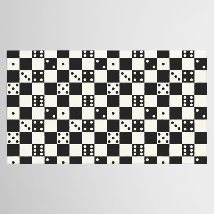 Checkered Dice Pattern (Creamy Milk & Dark Charcoal Color Palette) Tablecloth Gallery Image 2