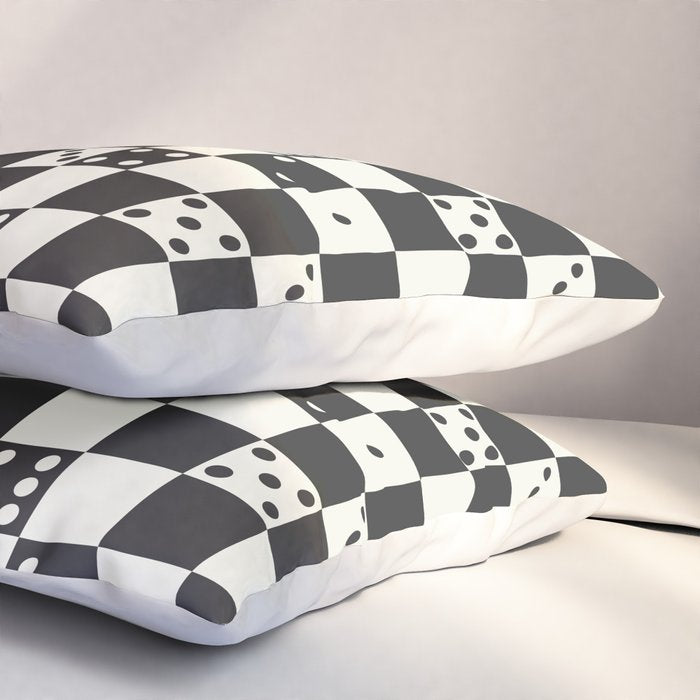 Checkered Dice Pattern (Creamy Milk & Dark Charcoal Color Palette) Pillow Sham Gallery Image 3