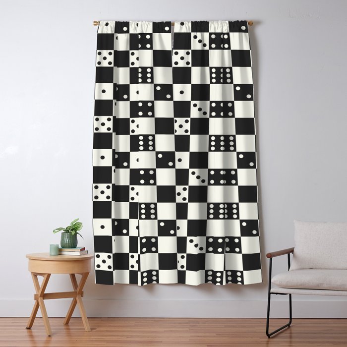 Checkered Dice Pattern (Creamy Milk & Dark Charcoal Color Palette) Window Curtain Gallery Image 1