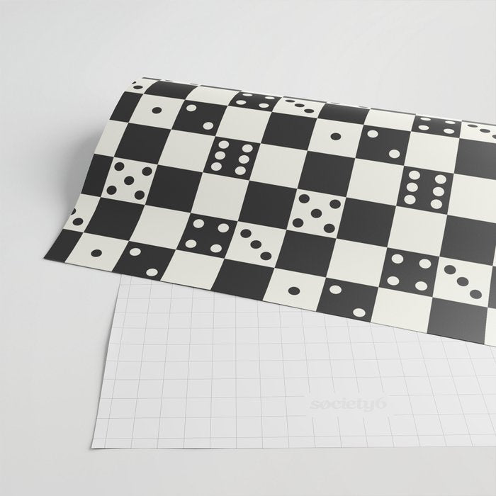 Checkered Dice Pattern (Creamy Milk & Dark Charcoal Color Palette) Wrapping Paper Gallery Image 2