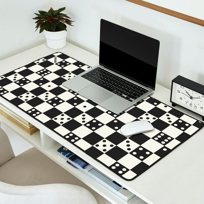 Checkered Dice Pattern (Creamy Milk & Dark Charcoal Color Palette) Desk Mat Gallery Image 2