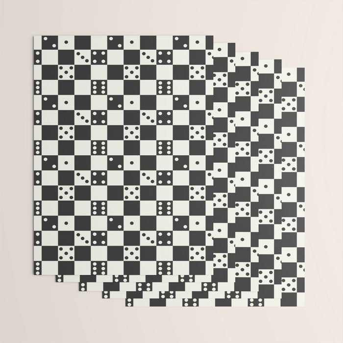 Checkered Dice Pattern (Creamy Milk & Dark Charcoal Color Palette) Wrapping Paper Gallery Image 3