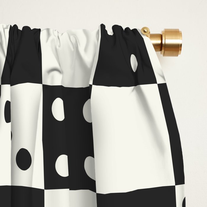 Checkered Dice Pattern (Creamy Milk & Dark Charcoal Color Palette) Window Curtain Gallery Image 2