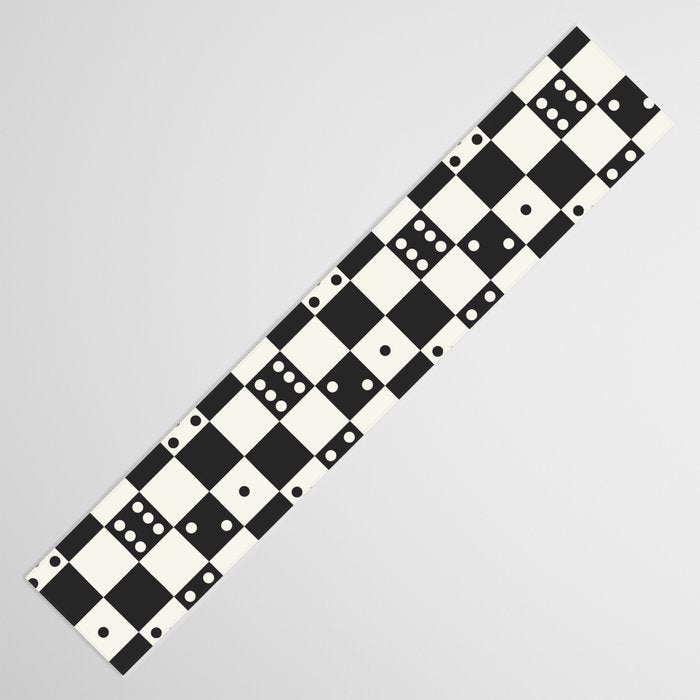 Checkered Dice Pattern (Creamy Milk & Dark Charcoal Color Palette) Table Runner Gallery Image 3