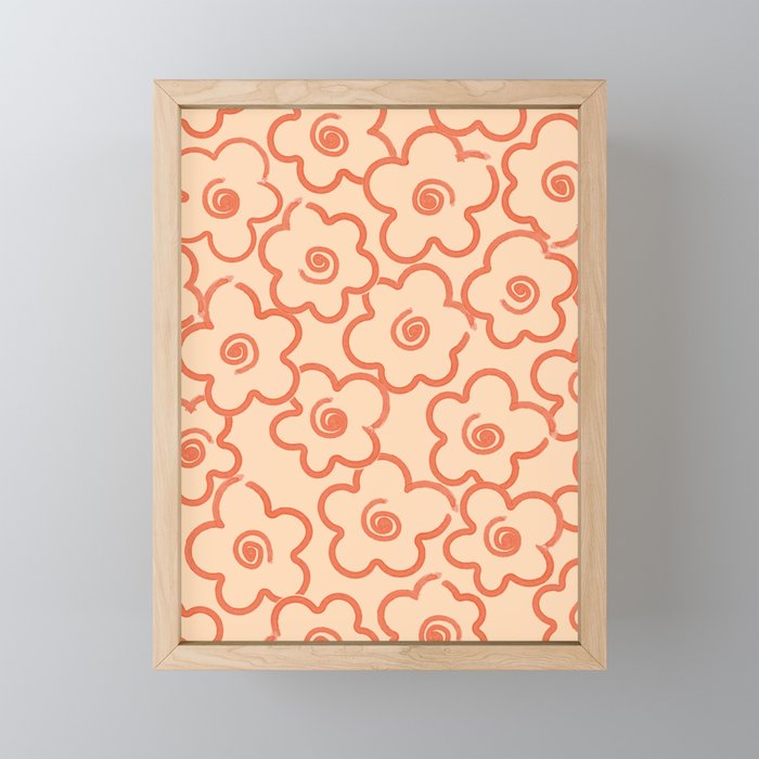 Flower Doodles in Orange & Peach Fuzz Mini Art Print Gallery Image 1