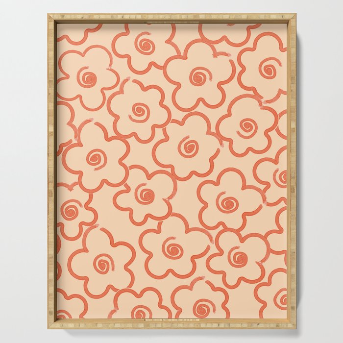 Flower Doodles in Orange & Peach Fuzz Serving Tray Gallery Image 1