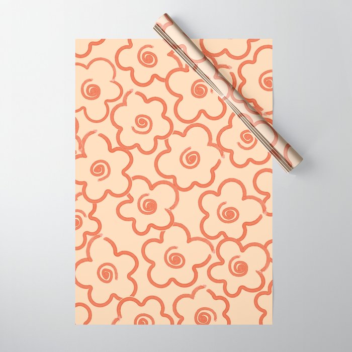 Flower Doodles in Orange & Peach Fuzz Wrapping Paper Gallery Image 1